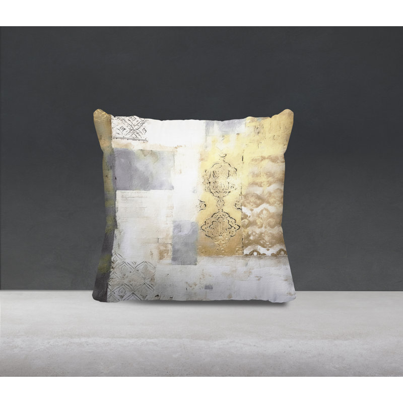 Coussin Carvert, H 17 po x l 17 po, Gris/doré