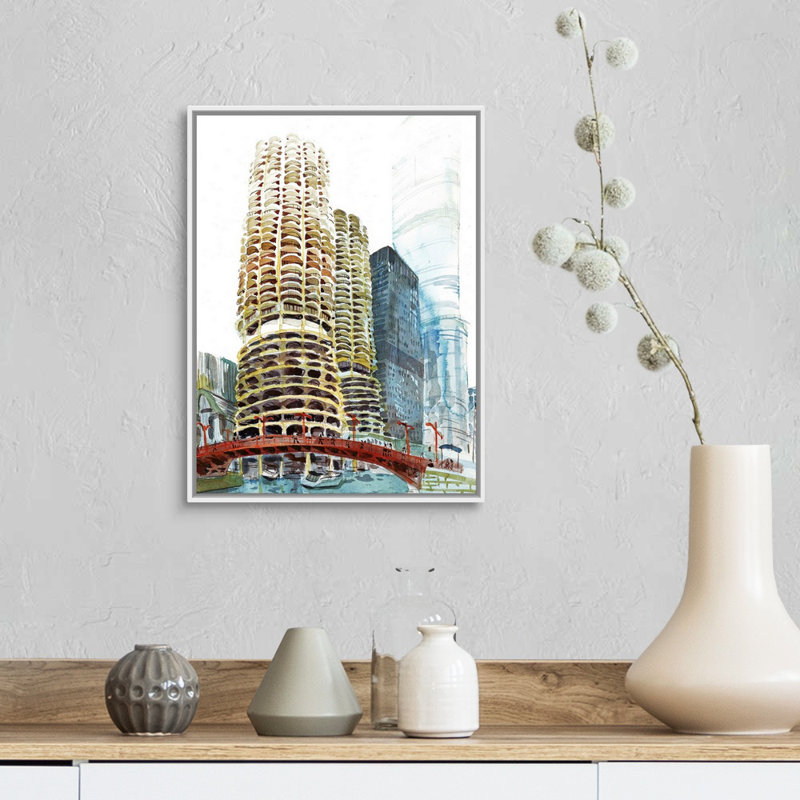 Reproduction d’art sur toile, "Chicago-Marina Towers" par Eleanor Doughty-impression sur toile, Toile blanche encadrée