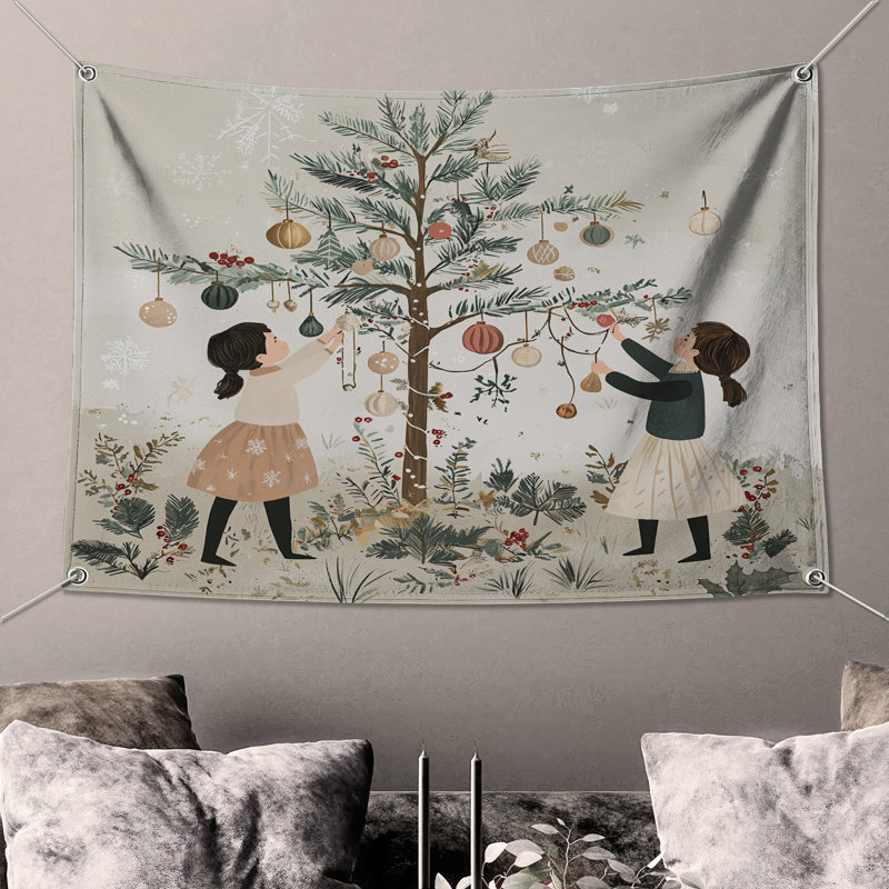 Christmas Wall Tapestry -  Holiday Wall Decor, 51in H x60in W with 4 Grommets