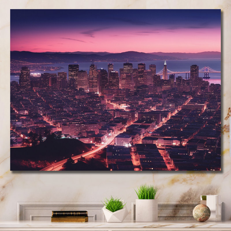«San Francisco Skyline And Bay Bridge VI», reproduction d'art sur toile, H 12 po x l 20 po x P 1 po, Toile tendue