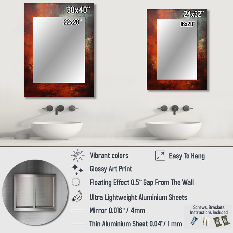 Marron Mars mystère planète I - notre système de miroir mural décoratif décoratif, 32 po x 24 po
