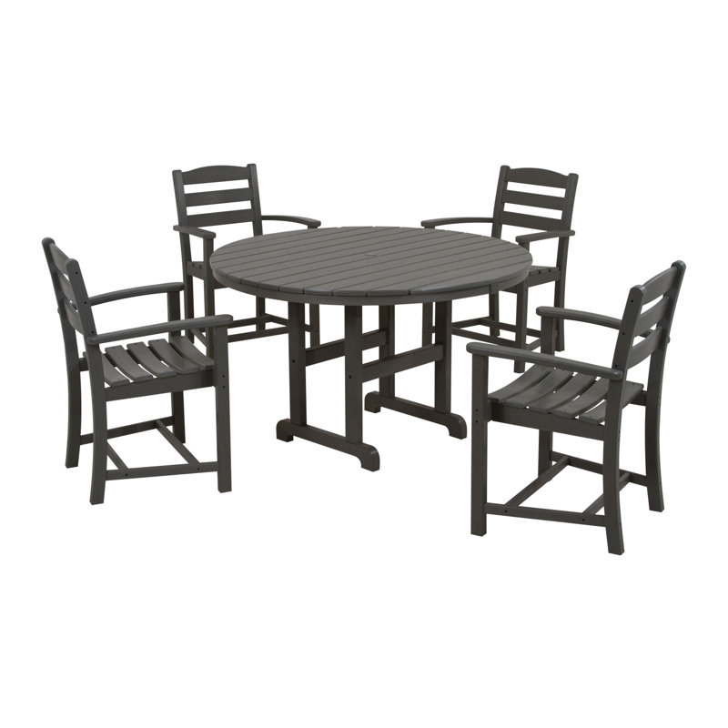 POLYWOOD La Casa Café 5-Piece Round Farmhouse Dining Set, Slate Gray