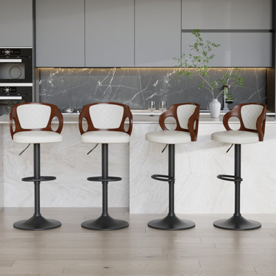 Ferriera Set of 4 Swivel Bar Stool Upholstered Adjustable Height Counter Stool with Leather Seat Metal Frame