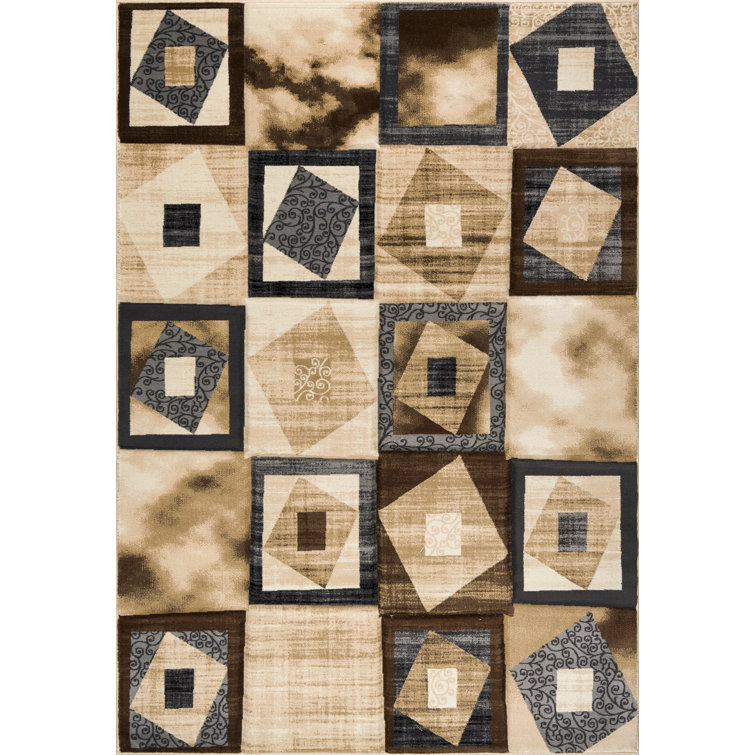 Tapis carré abstrait Tykie en crème / gris anthracite