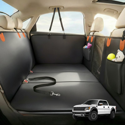 Waterproof PU Leather Dog Car Seat Cover with Hard Bottom, Back Seat Hammock Protector with Mesh Window and Safety Belt, Fits Cars and SUVs