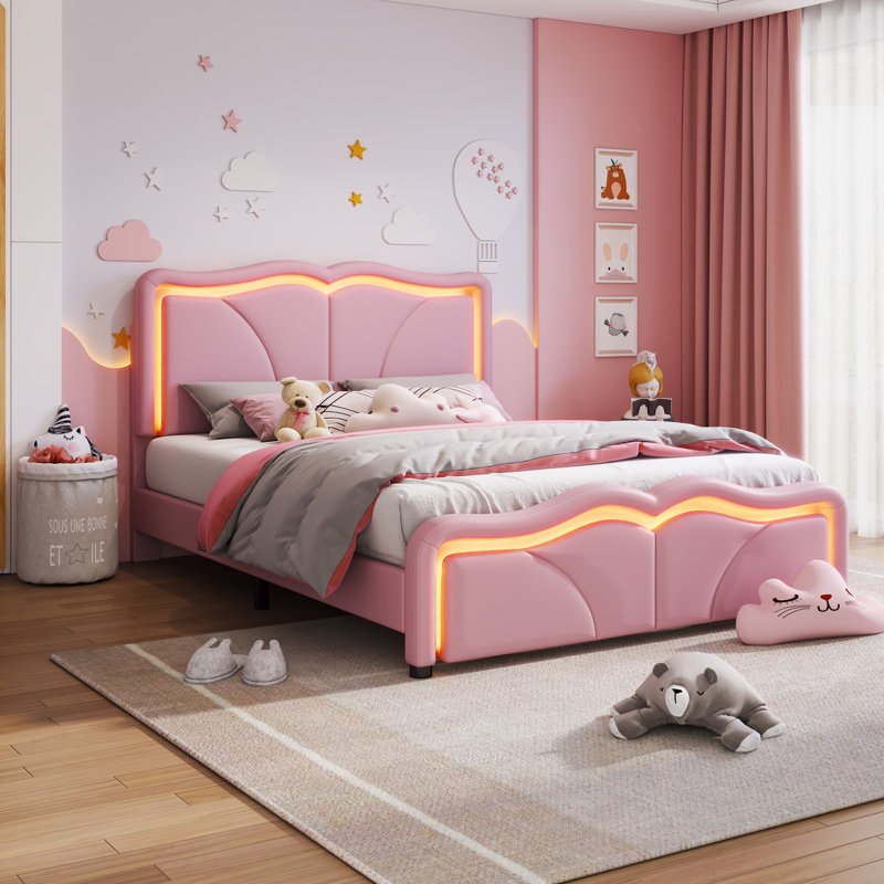 Lit plateforme tapissier Densmore, Rose, Double