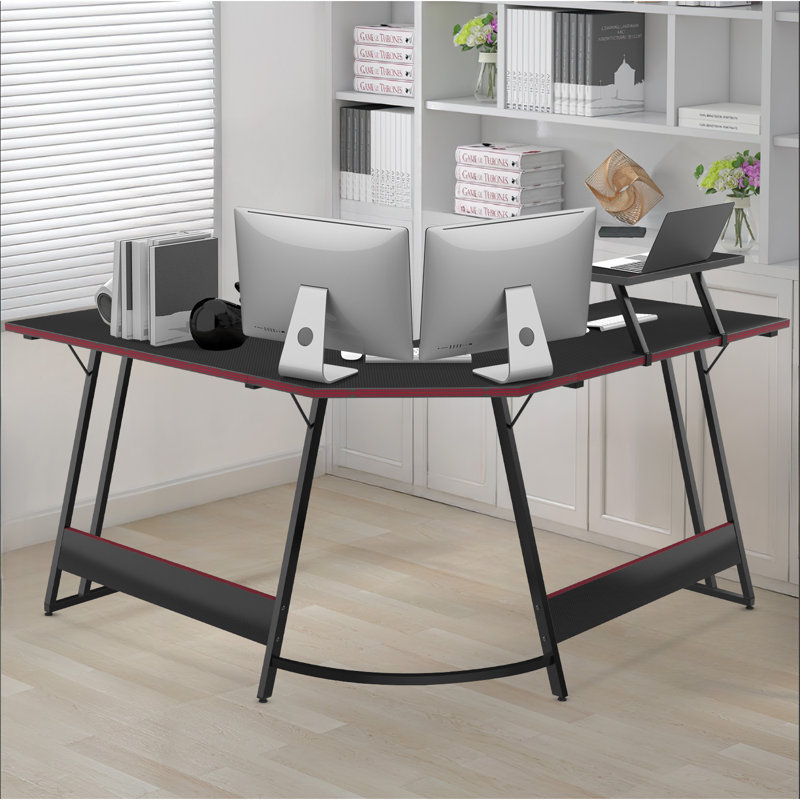 Vanesa 120cm L-Shape Computer Desk Metal Base Corner Gaming Desk Large PC Writing Table, Black, 29.5" H x 47.2" W x 47.2" D