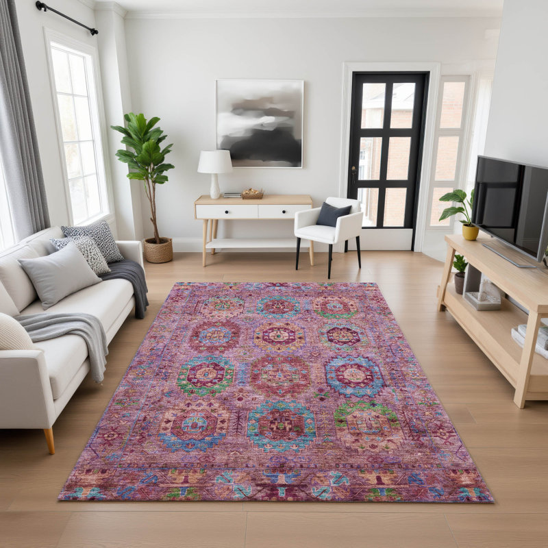 Premium Machine Washable Mayfield AMF2228 Panel Rug, Pink, 10' x 14'