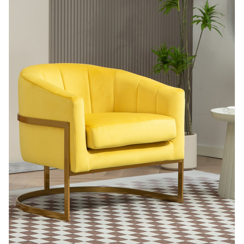 Gold frame velvet armchair, Yellow Velvet