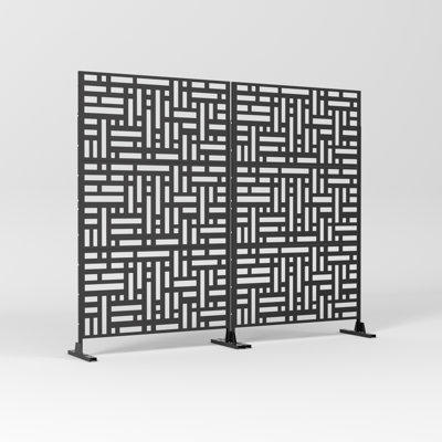 72" Modern Metal Privacy Screen With Rectangle Style Pattern - Indoor/Outdoor Divider Panel