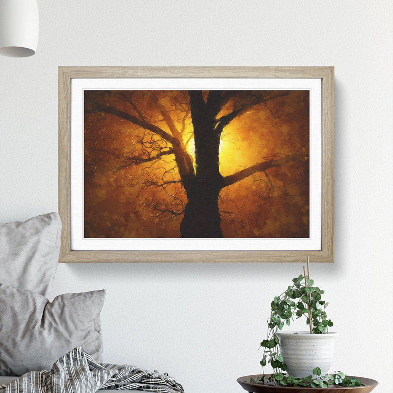 Tree at Sunset Vol.5 - Picture Frame Graphic Art, 48cm H x 65cm W x 2cm D, Oak