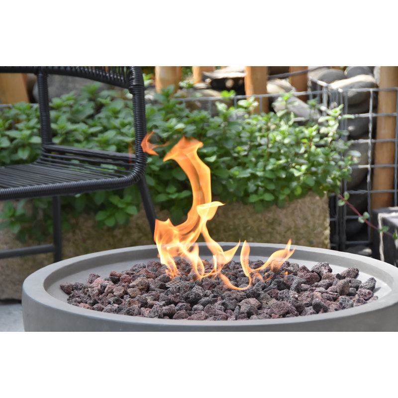Aswaldi 27" Outdoor Light Grey Concrete Fire Bowl 50,000 BTU - Includes Lava Rocks & PVC Cover, Natural Gas