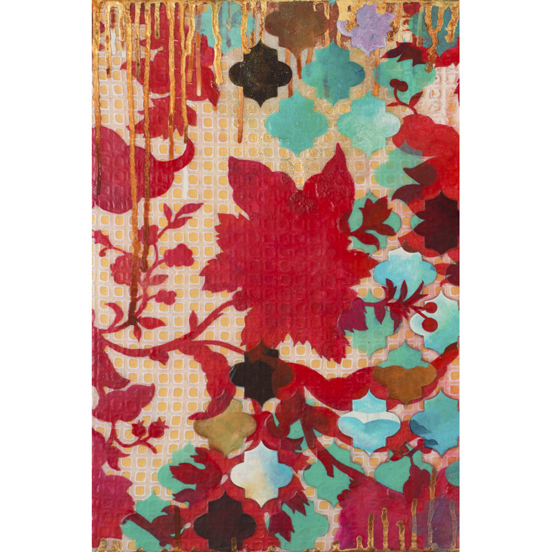 «Red and Teal Gilded Age I» par Heather Robinson - peinture sur toile tendue, H 18 po x l 12 po x P 1,25 po
