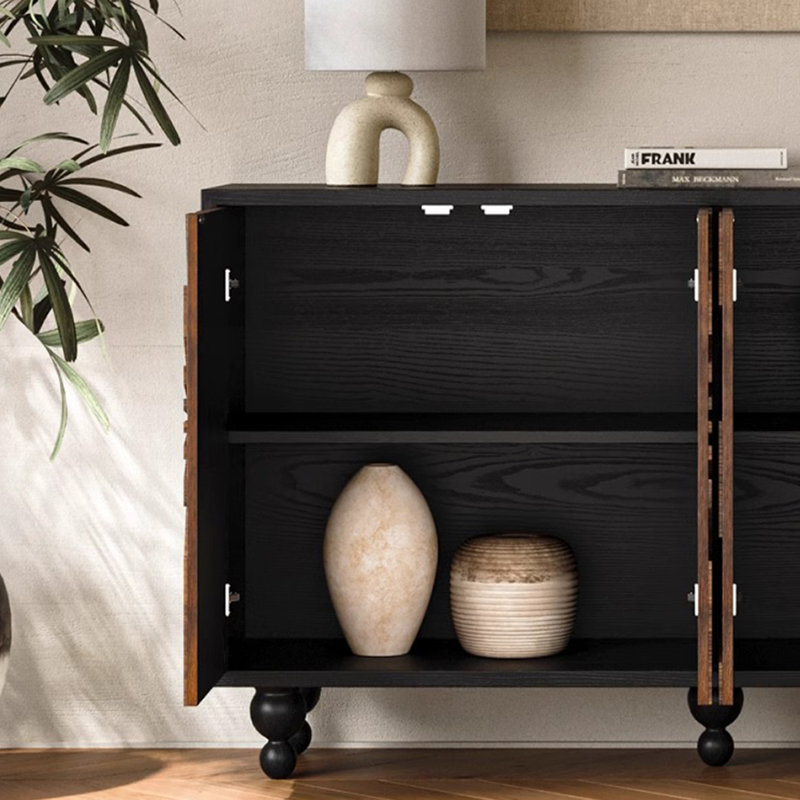 Armoire de rangement rétro en bois massif avec quatre portes