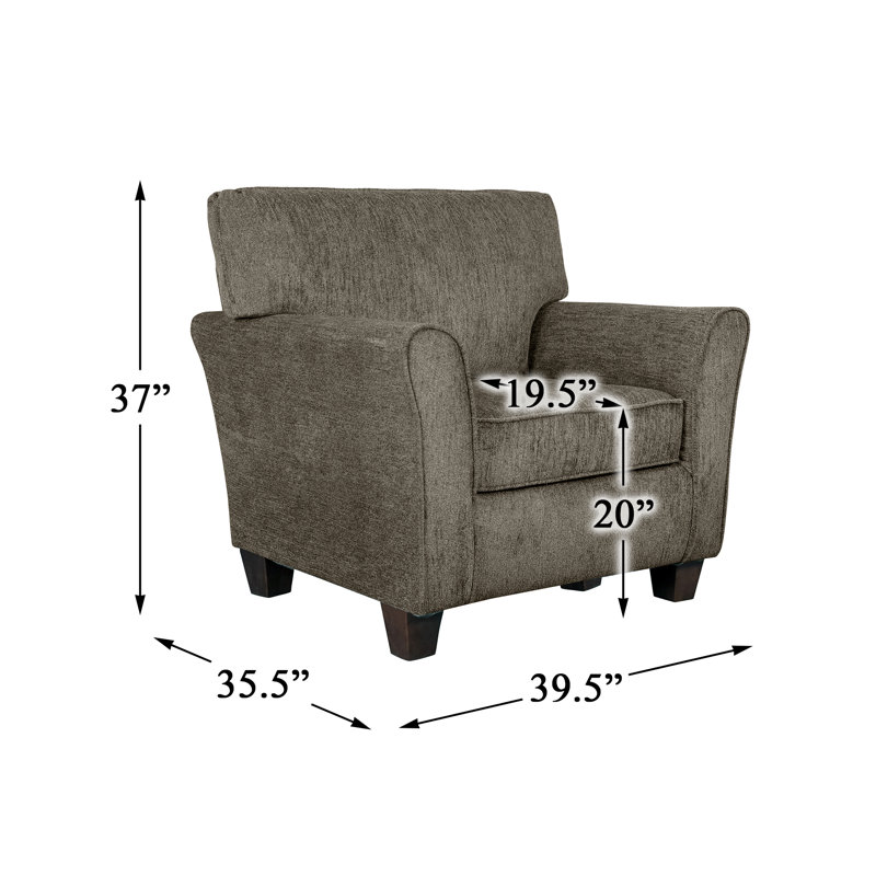 Welty 39,5 po Chaise droite en chenille à accoudoirs ronds (ensemble de 2), Chenille gris brunâtre