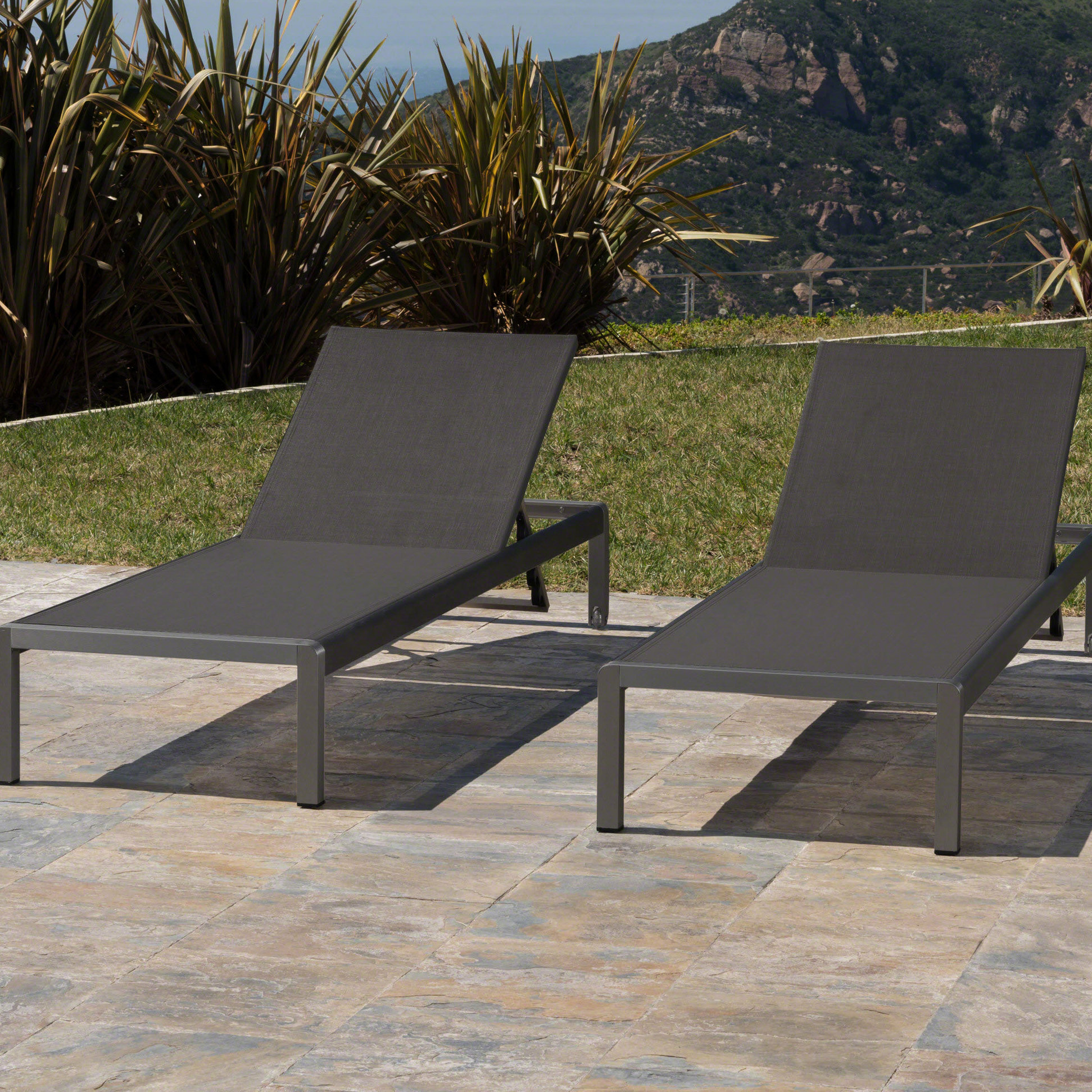 Latitude Run® 2 Grey Outdoor Chaise, Strong Structure, Mesh Seating ...