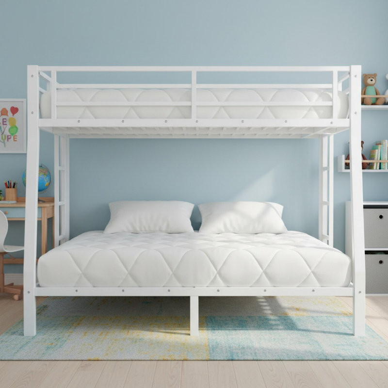 Lit superposé au-dessus de très grand lit en métal pour adolescents et adultes, Double TG sur grand, Blanc