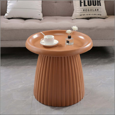 Light Magnesium Oxide Fluted Base Side Table Round Accent Table