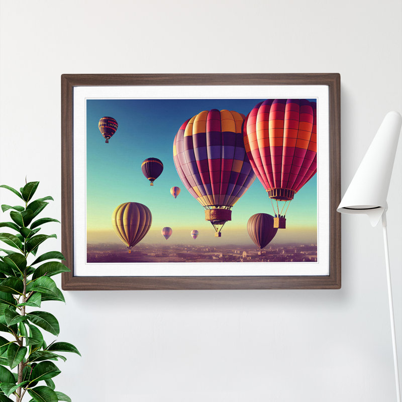 Hot Air Balloons in Flight 1 Piece Single Picture Frame Wall Art, 34cm H x 46cm W x 2cm D, Walnut
