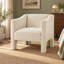 Fauteuil d'appoint moderne en forme de tonneau, fauteuil rembourré en chenille avec accoudoirs fermés, beige-194997924
