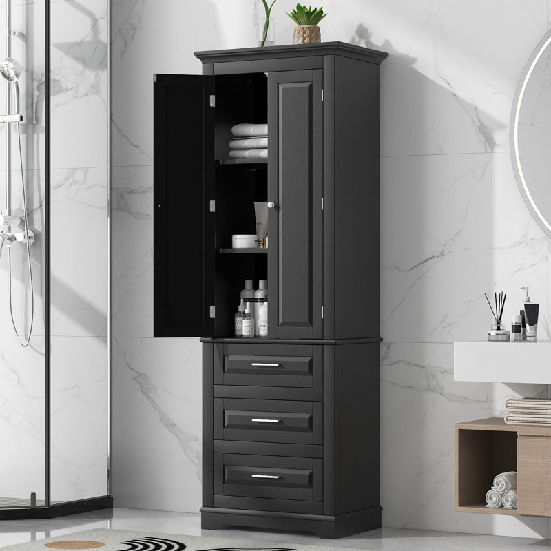 Armoire de rangement de salle de bain avec 3 tiroirs, Noir, noir, noir, noir