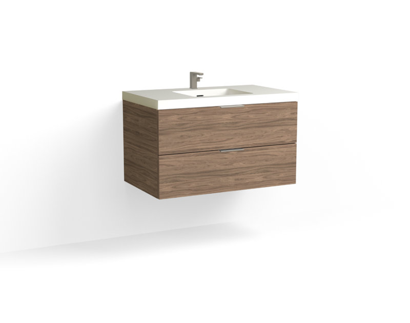 Avila 36" W Wall Mounted Single Bathroom Vanity, Glossy White/8" Widespread, Biondo, Satin Brass