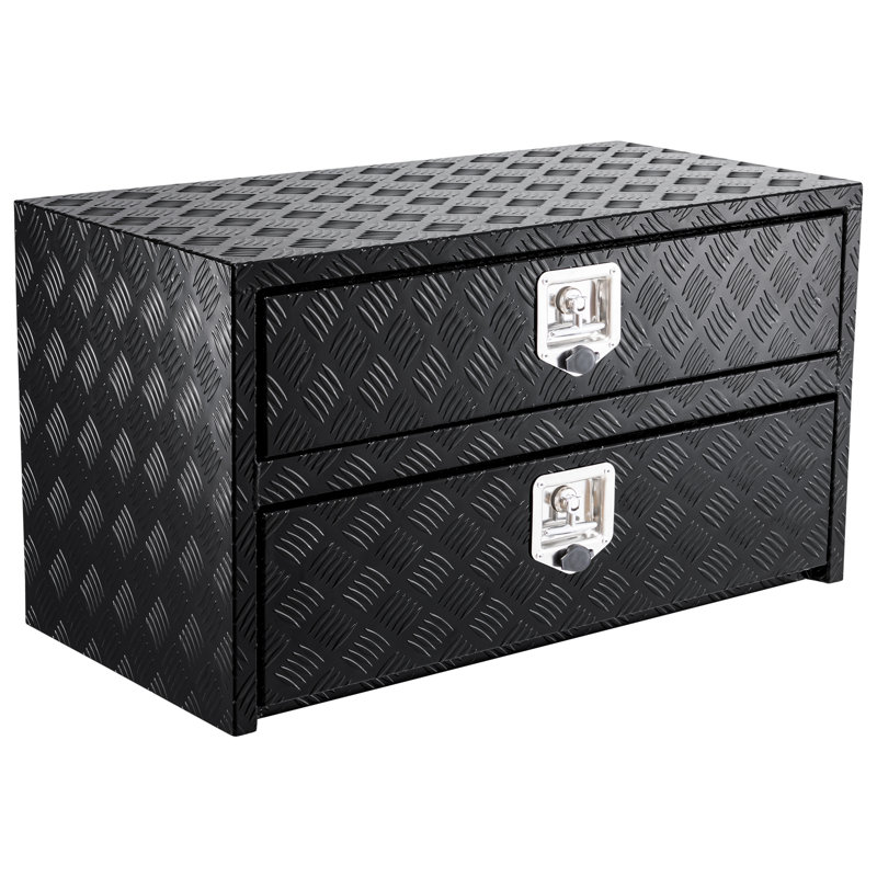 Coffre à outils robuste en aluminium noir pour plateau de camionnette – Tiroir verrouillable à deux niveaux, rangement étanche pour camionnette, VR, remorque – 61 x 46 x 51 cm, noir