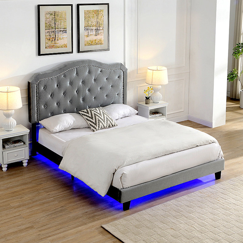 Velours capitonné avec capitonnage avec lumière DEL, Gris clair