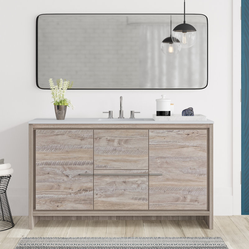 Ensemble de meuble-lavabo simple 59 po Tulughan, Bois naturel