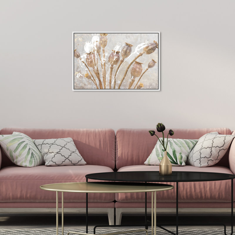 Coquelicots dorés - reproduction sur toile, H 16 po x l 24 po x P 1,5 po, Toile blanche encadrée