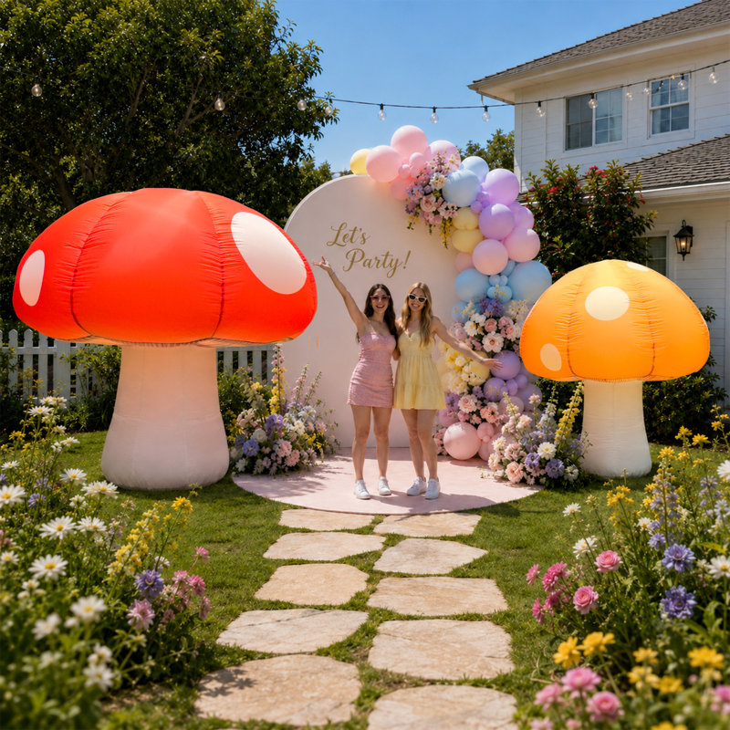 Décoration de champignon gonflable avec lumières à DEL 2 pièces Wellcomer pour décoration de fête en plein air
