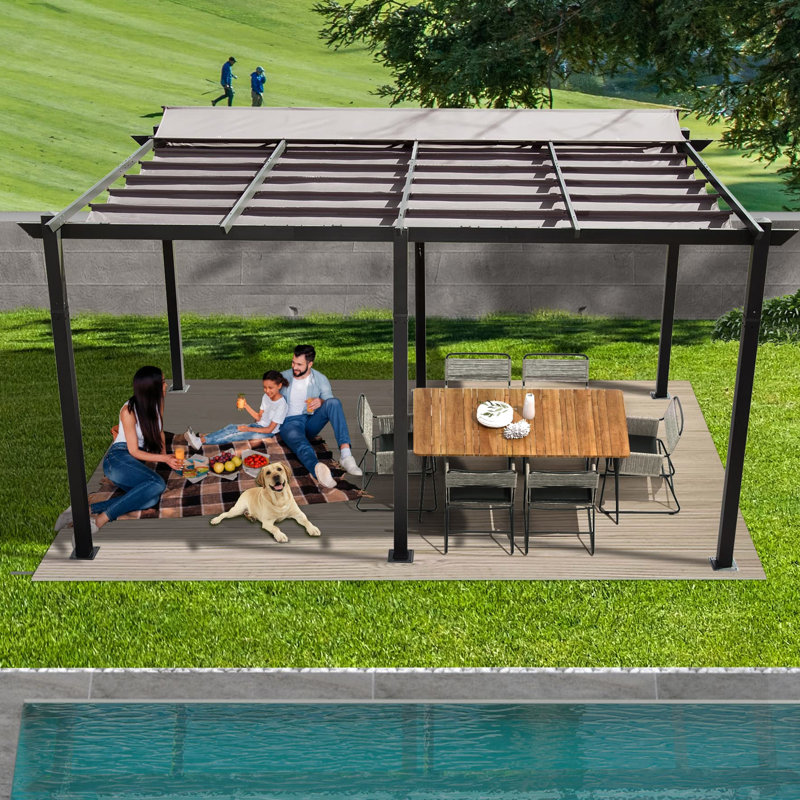 Pergola avec auvent 11 x 16 pi. Structure robuste en aluminium, tissu, réglable pour le repos et le rajeunissement de la cour en aluminium de divertissement, amusant