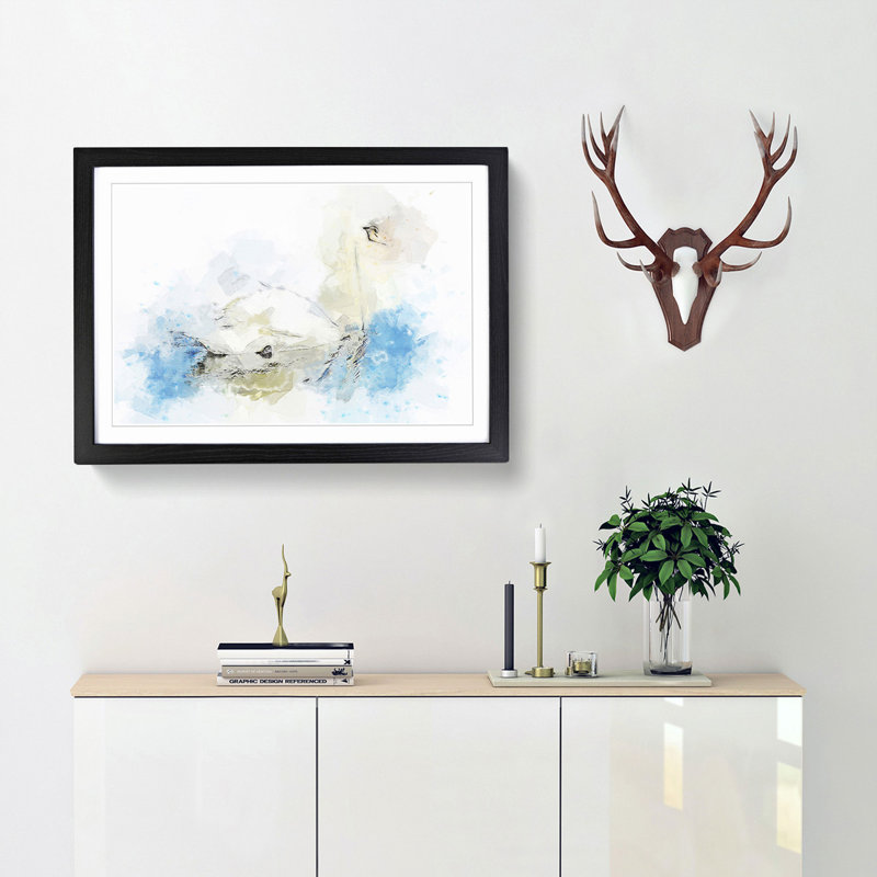 White Swan Art in Abstract - Picture Frame Painting Print, Black, 50cm H x 76cm W x 2cm D