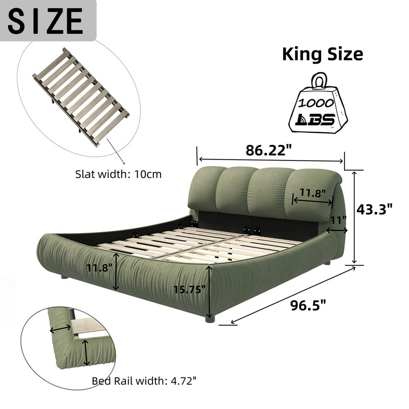 Lieselene Low Profile Standard Bed Frame, King, Green