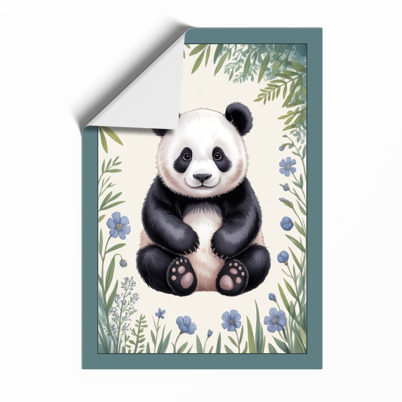 Young Panda Among Flowers Botanical - Framed Print, Unframed, A3 - 42.0 x 29.7 cm