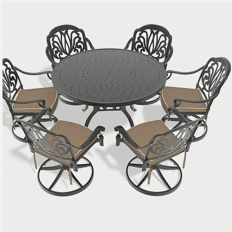 7-Piece All-Weather Cast Aluminum Dining Set, Include 6 Swivel Chairs and 47.24" Round Table With Black Frame (same sku:W1710S00445)