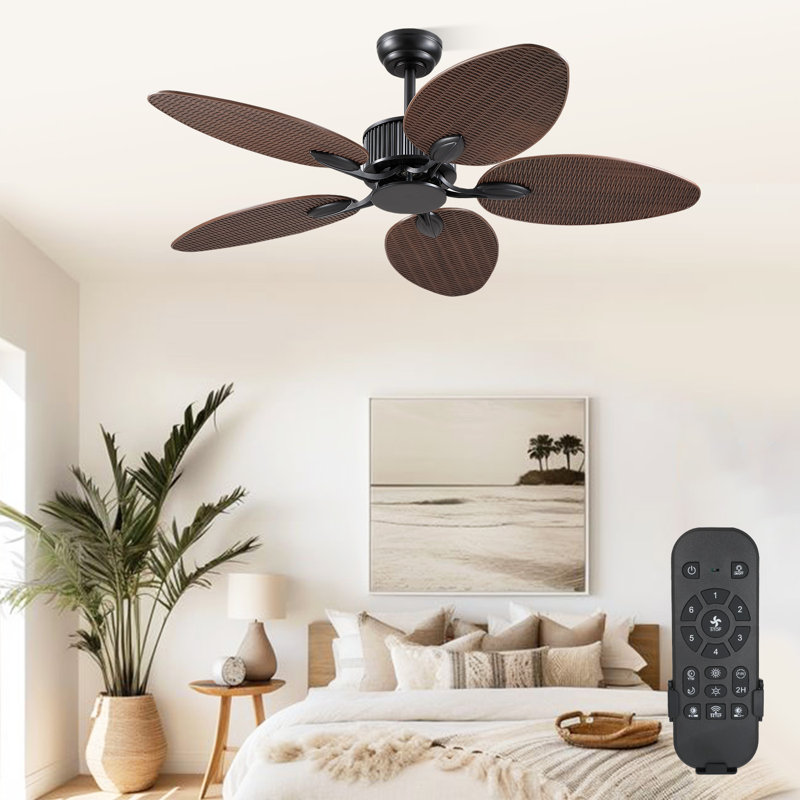 50" 5-Tropical Palm Leaf  outdoor Ceiling Fans With Remote And not Lights, Brown