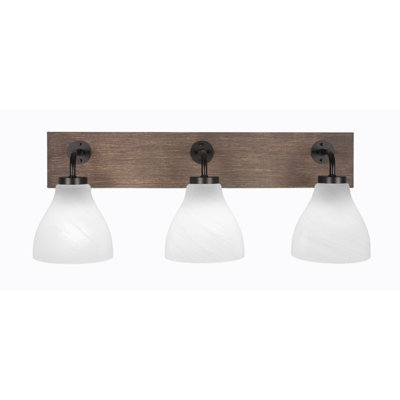 Mansimrat 3 Light Bath Bar Shown In Matte Black & Painted Distressed Wood-look Metal Finish With 6.25" White Marble Glass