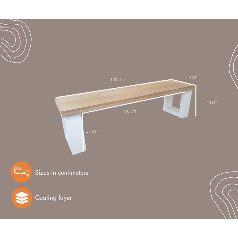 Elodia Solid Wood Bench, 49cm H x 190cm W x 38cm D, Oak/White