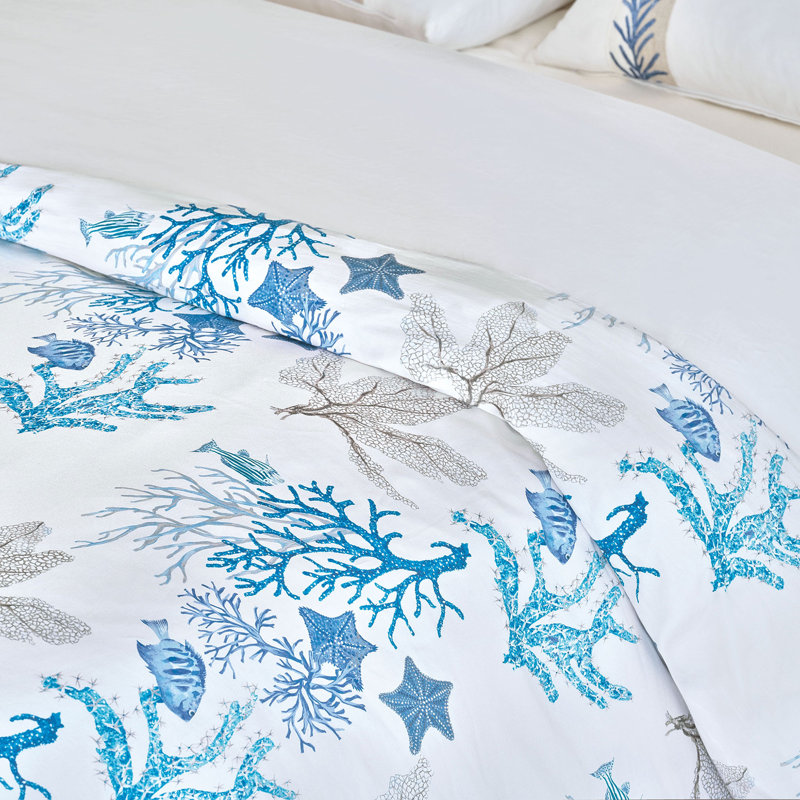 Vizcaya Coastal Cotton Baffle Box Stitch Comforter, Super Queen, Button Tufted