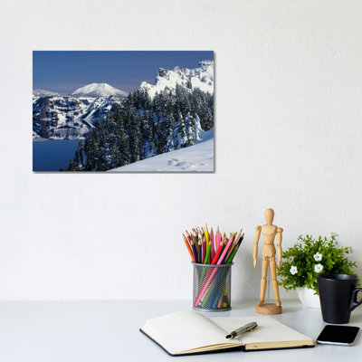 Oregon, Crater Lake National Park. Winter Snow Accumulates At Crater Lake by John Barger - Wrapped Canvas Print