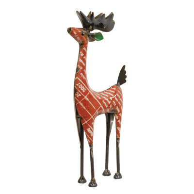 Recycled Metal Standing Red Reindeer