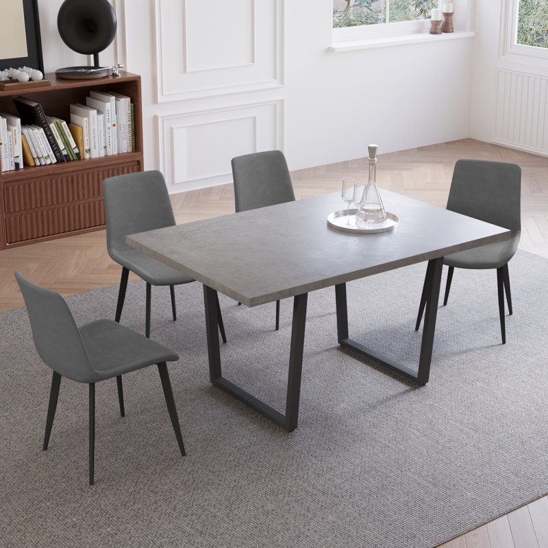 Malaia 5-piece rectangular dining table set with 4 matching chairs for dining room, kitchen and rooms, Gray