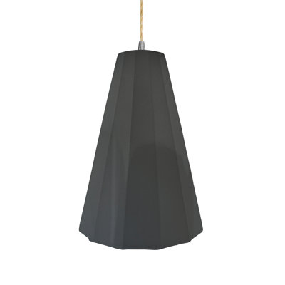 Radiance - Luminaire suspendu 1 lumière cannelé - Gris brillant - Nickel brossé - l 9 po x H 13 po - Ampoule remplaçable - Corde torsadée beige