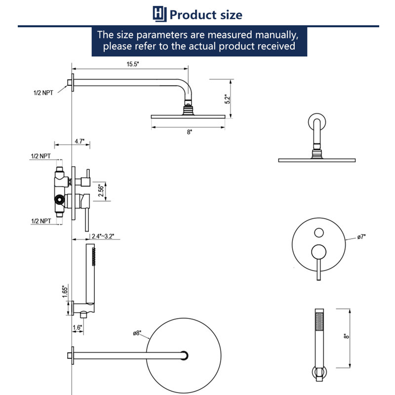 Complete Shower System with Rough in-Valve, Matte Black
