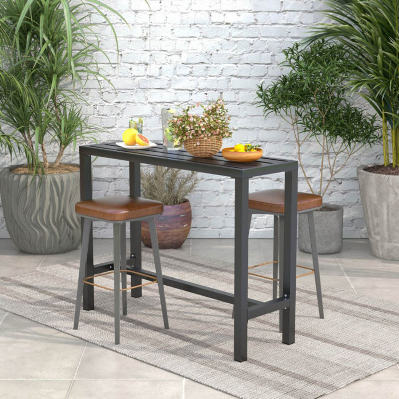 Table de bar d'extérieur 48 pouces avec plateau imperméable et structure en métal robuste