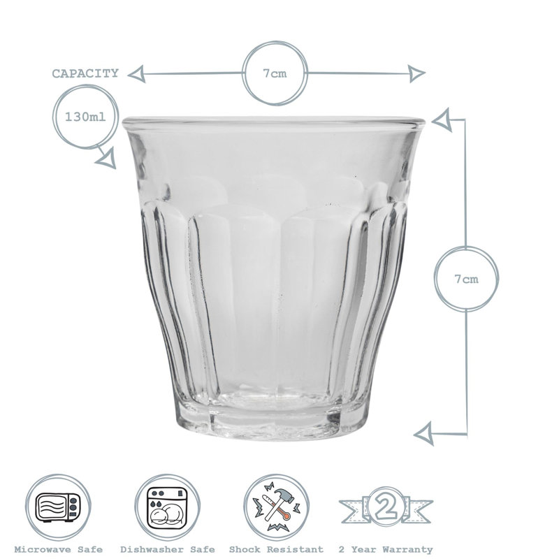 Duralex - Picardie Drinking Glasses - Tumblers for Water, Juice, 12, Clear, 130