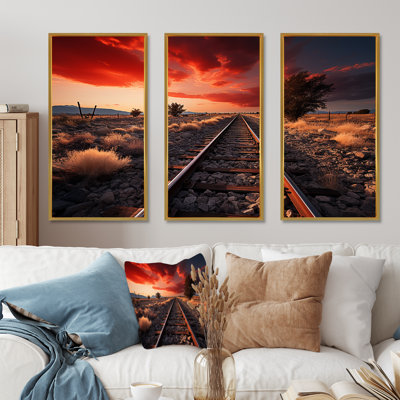 Train, train rouge, ensemble de reproductions d'art mural