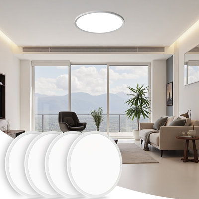 4 Pack 12 Inch LED Flush Mount Ceiling Light Fixture, 2400LM, 5000K Daylight, 24W, Dimmable, Modern Round Light for Kitchen Bedroom Hallway Laundry Room