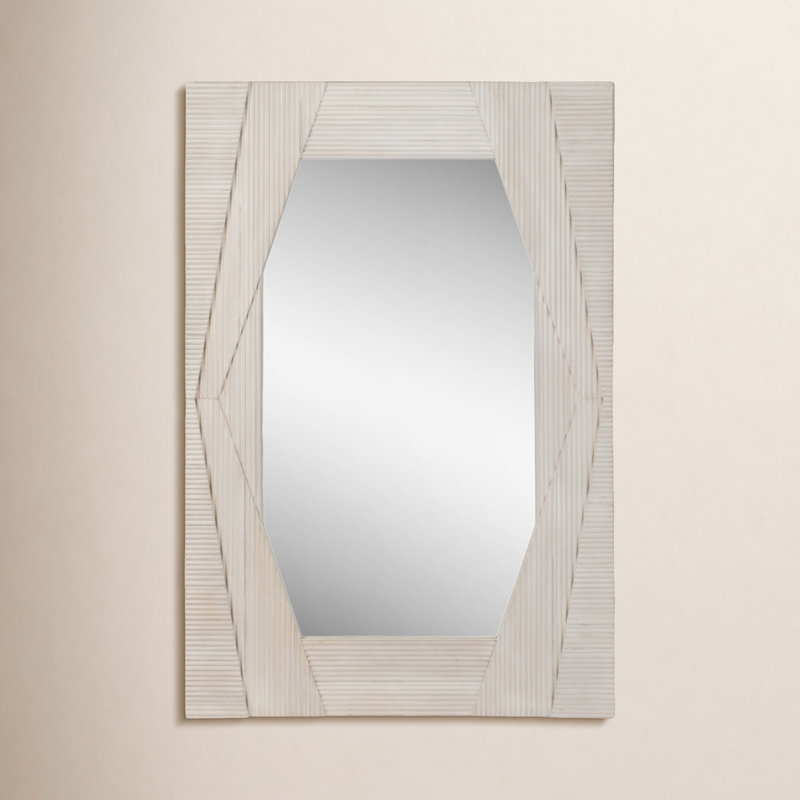 Elevarre Rectangular Decorative Wall Mirror, Elegant Ribbed Frame, Cream Color, 24"x36", Ideal for Living Room - Home Decor Essentials